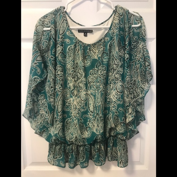 Teal pattern blouse - Picture 1 of 4